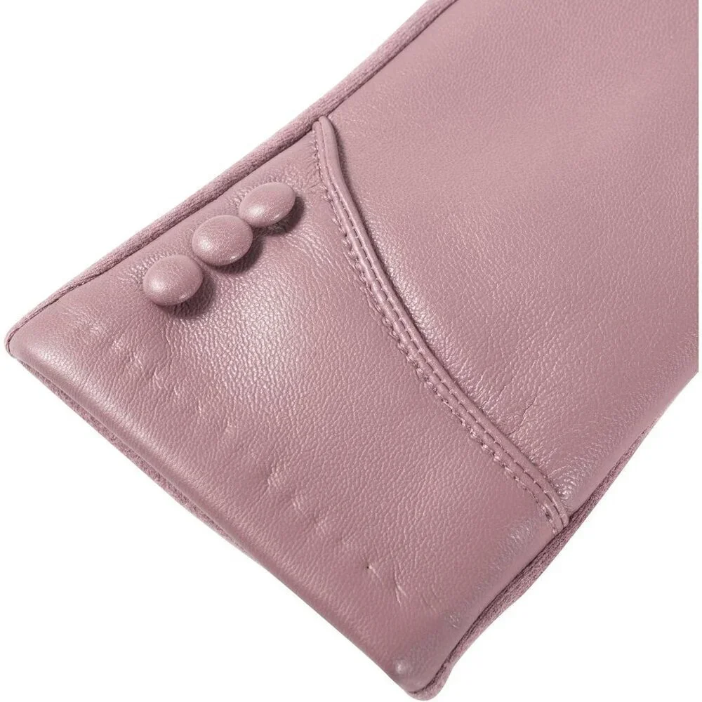 Women's Winter Leather Gloves Touch Screen Wool Lined Warm Suede Light Purple